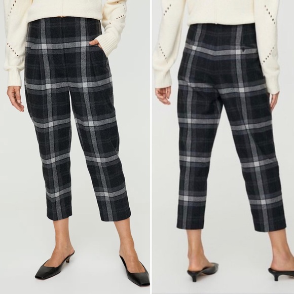 Aritzia Wilfred Chambery Check Plaid Pant 4 High Rise Wool Cashmere Academia - Picture 3 of 16